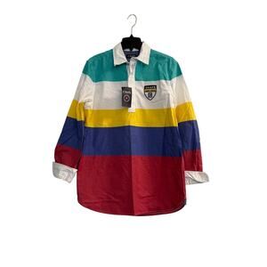 Vintage Chaps heritage natural Multi Color Striped Rugby Polo mens Size M